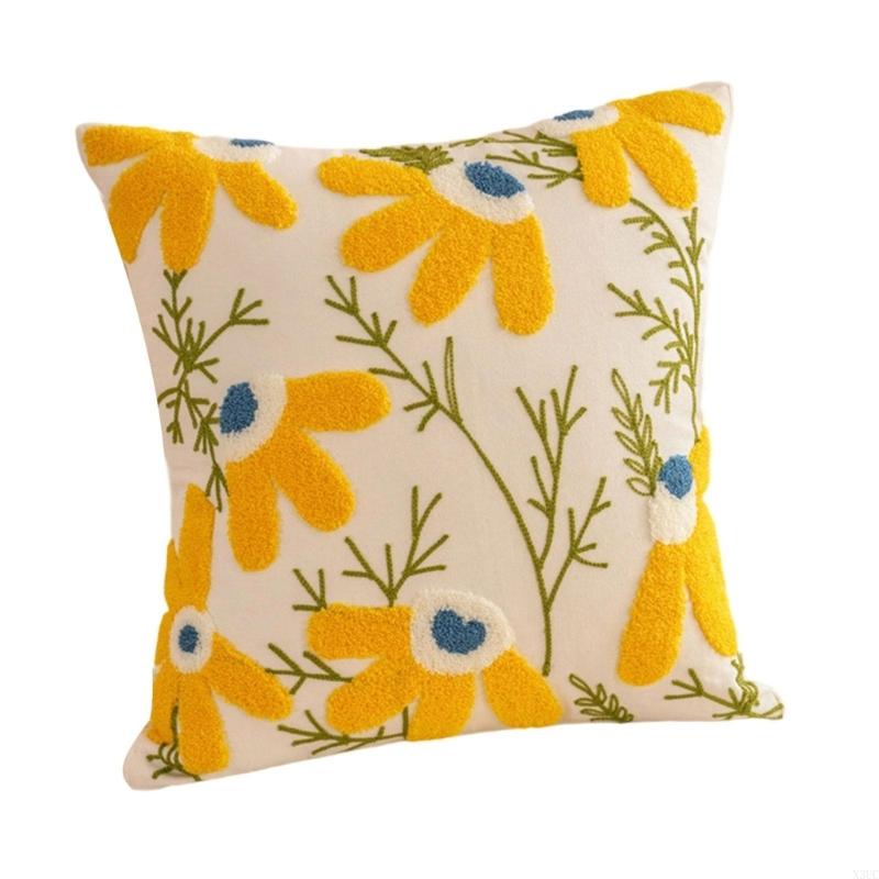 Pillowcase Flower Embroidered Canvas Cotton Pillowcase Soft Breathable Cushion Cover For Sofa Bedroom Home Decoration X3UC