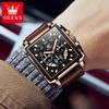 OLEVS 9919 Herrenuhr Mode Quadratisches Zifferblatt Lederarmband Chronograph Wasserdichte Sportuhr Luxus Original Quarz Armbanduhr Mann