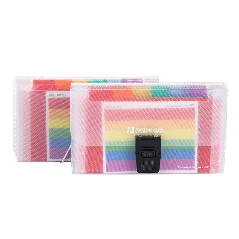 Rainbow 13-Compartment Mini Accordion Folder - A6 Multi-layer Document and Receipt Organizer with Snap Button Closure.