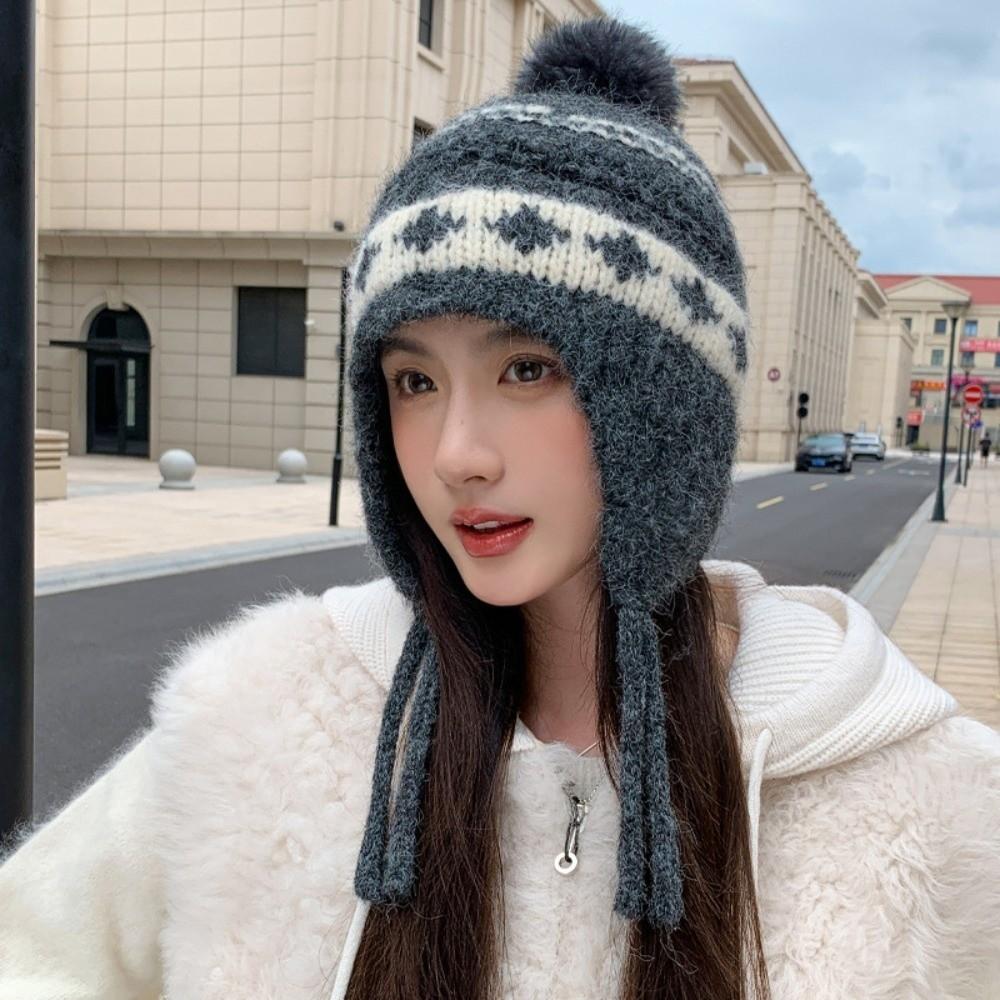 Foldable Warm Ear Protection Hat Windproof Ball Cap Fashionable Korean Knitted Hat for Outdoor Ski