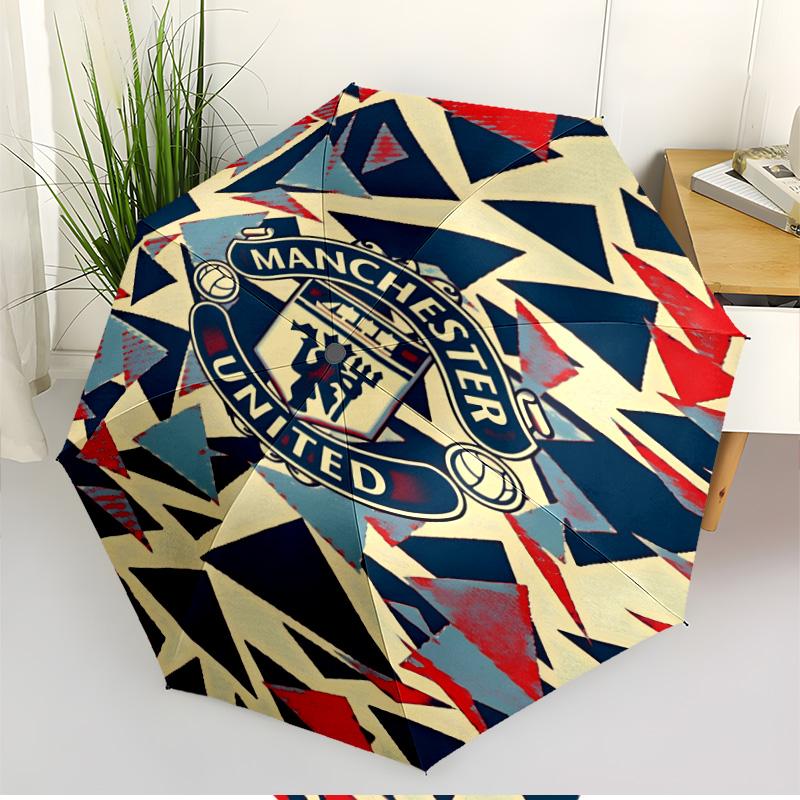 Paraguas de Apertura y Cierre Automático con Estampado del Manchester United F.C., Paraguas Plegable Portátil, para Viajes al Aire Libre, Viajes de Negocios, Viajes de Camping, Regalo de Cumpleaños Ideal