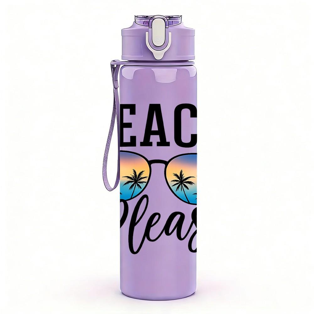 1PC Beach Please Sunglasses Letter 750ml Color Plastic Sports Water Bottle Leakproof Flip Straw Lid Suitable for Sports Office Home Use