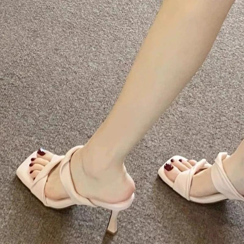 Fashion Women's Slippers Elegant High Heels Sandals Shoes Fashion Pumps Summer 2025 Sexy Dress Shoes New Slides Luxury Chaussure Femme