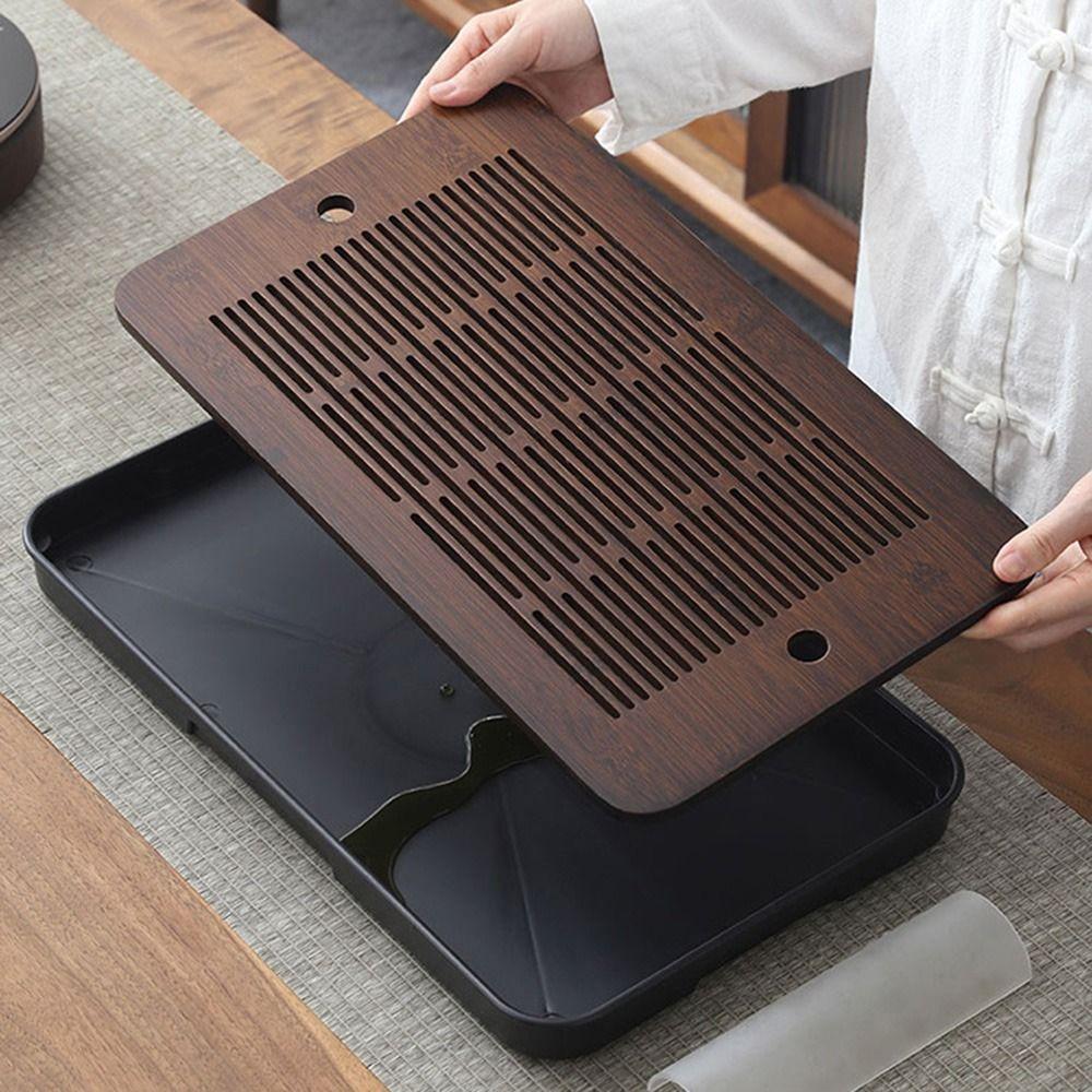 Dual Purpose Bamboo Tea Tray with Drain Water Storage Gongfu Tea Set Table Office