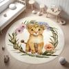 Cute Lions Themed Carpet,Baby Lion Round Rug,Safari Playmat for Boys Room, Non-Slip Round Rug, Washable Kids Rug