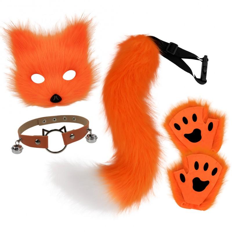 Halloween Fox Mask Set With Paws Gloves Cute Collar Furry Tail Cosplay Costume Party
