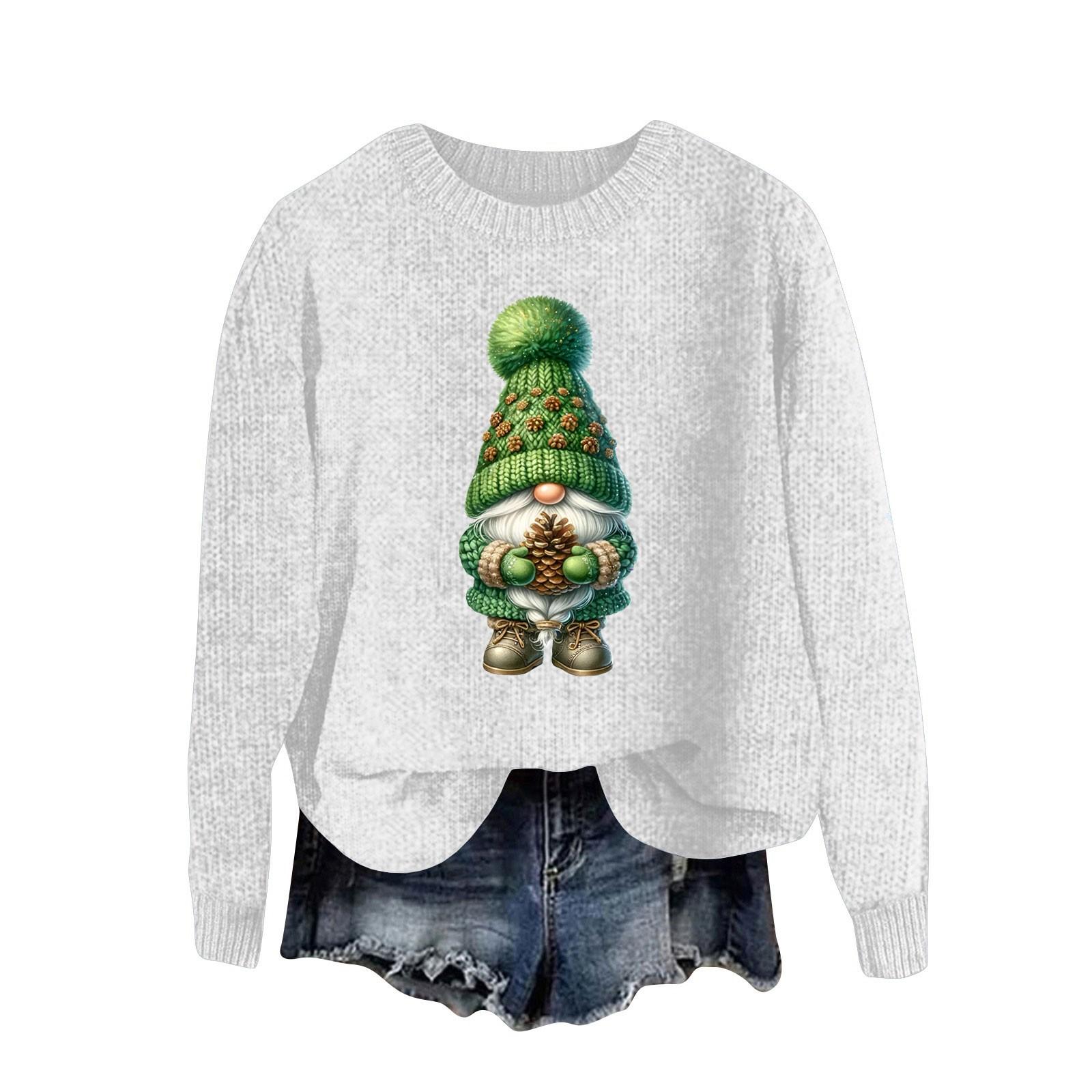 

Женский модный повседневный шерстяной трикотажный пуловер с длинным рукавом и рождественским принтом XL белый