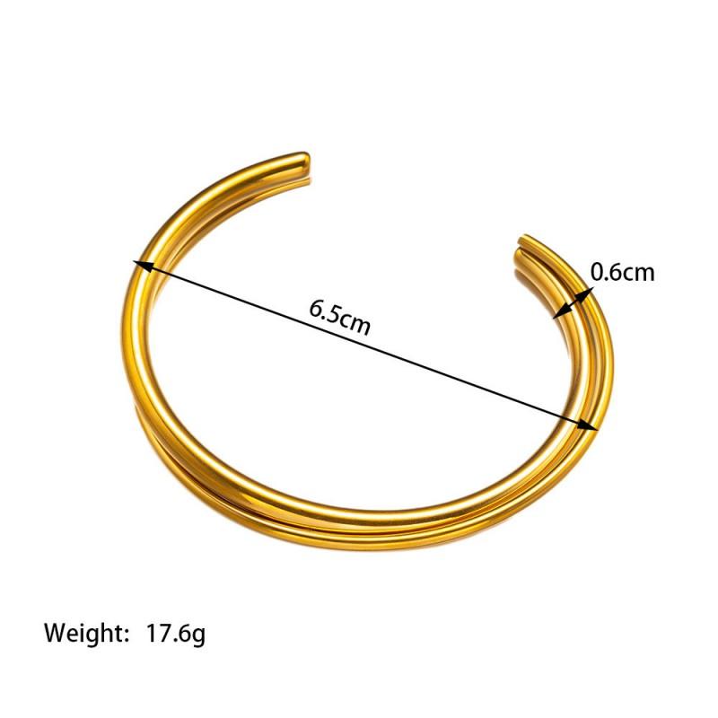 Minimalist Geometric Double-Layer Open Cuff Bracelet Women 18K Gold Plated Titanium Steel Fashion Jewelry