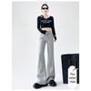 American Spicy Girl Women's Gray Fleece-Lined Bootcut Yoga Pants: Winter Warm, Elastic Waist, Casual Micro Flare.