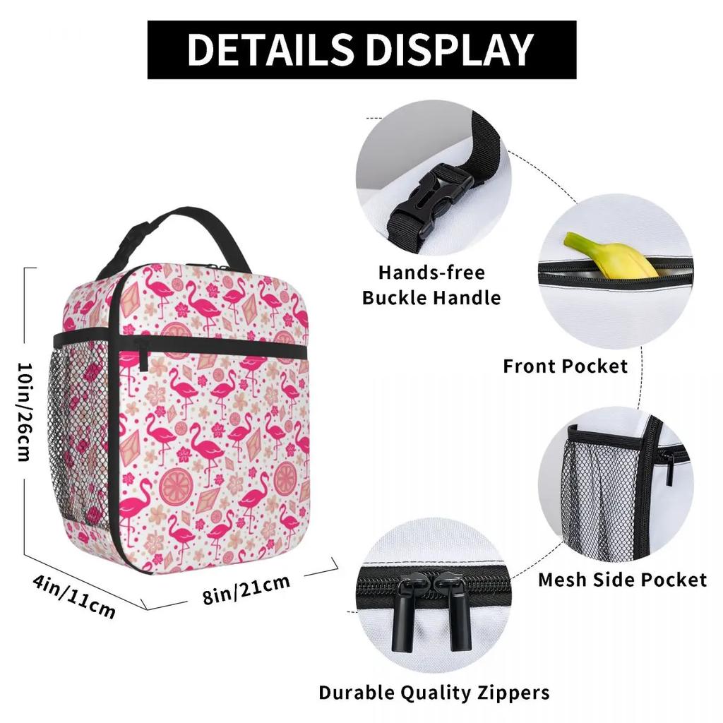 Pink Flamingo Summer Vibes Flamingos Pattern Portable Lunch Boxes Cooler Thermal Food Insulated Lunch Bag Kids School Children