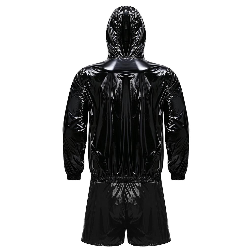 S-3XL Set Abbigliamento Sportivo Impermeabile da Uomo Felpa con Cappuccio e Zip Frontale a Maniche Lunghe Giacca a Vento con Slip Integrati Boxer per Nuoto Allenamento Outfit Anti-Sudore