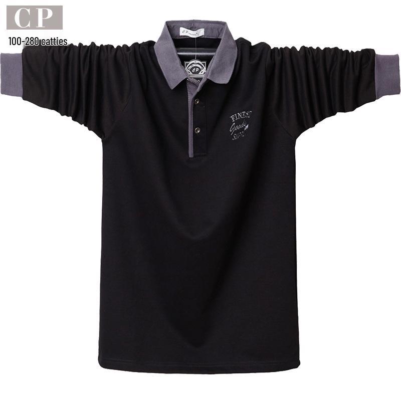 Men's Plus Size Long Sleeve Polo T-Shirt with Embroidery Design