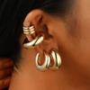 Vintage Gold Color C-Shaped Ear Clip for Women Exaggerated Metal Non-Piercing Ear Cuff Circular Earrings Party Zircon Set Gifts