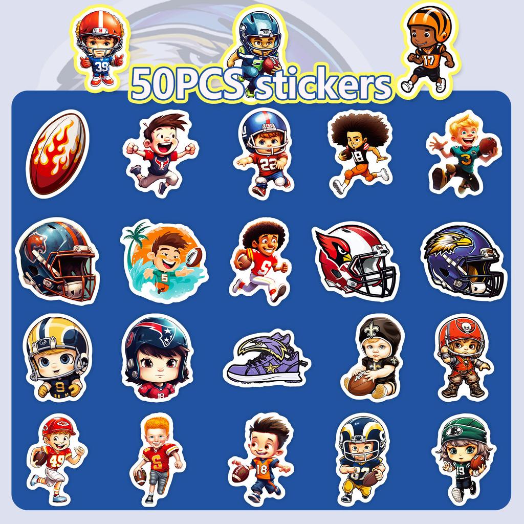 50 Niedliche Jungen-Aufkleber Neue Produkte NFL-Jungen-Athleten Rugby Graffiti-Aufkleber