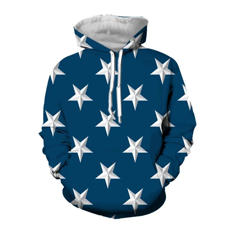 Modne bluzy z grafiką pentagramu, bluzy z kapturem z nadrukiem 3D z flagą amerykańską, odzież męska, casualowy damski dres, top z kapturem
