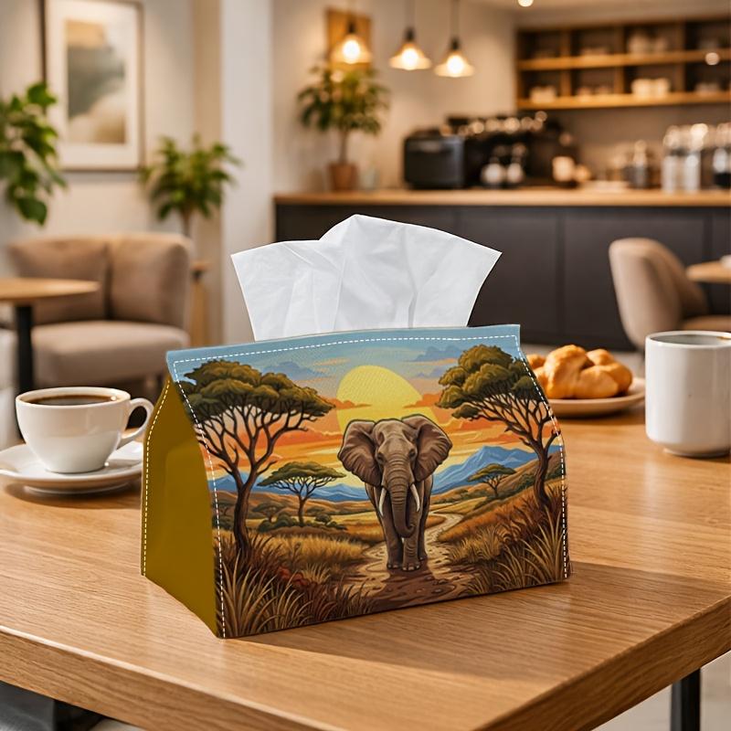 1pc African Safari Wilderness Tissue Box - Savannah Elephant Tree Napkin Storage Box, Suitable for Rolls/Facial Tissues/Single Sheets, Multi-Functiona