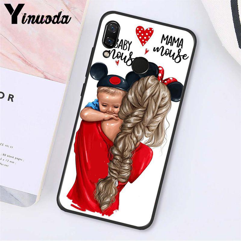 Yinuoda Fashion Black Brown Hair Baby Mom Girl Queen Phone Case for Xiaomi Redmi Note 7 8T Redmi 5plus 6A Note8 4X Note8Pro