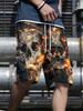 3D Digital Printed Flame Skull Pattern Men's Beach Shorts, Summer Casual Vacation Style Men's Bottoms, Men's Cargo Pants