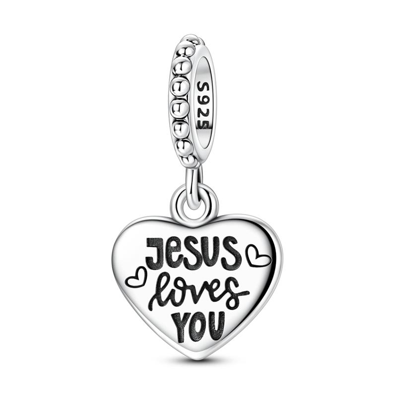 Original 925 Sterling Silver Charm Bead Heart Shape Jesus Pendant Fit Original Bracelet Necklace For Women DIY Jewelry Gift