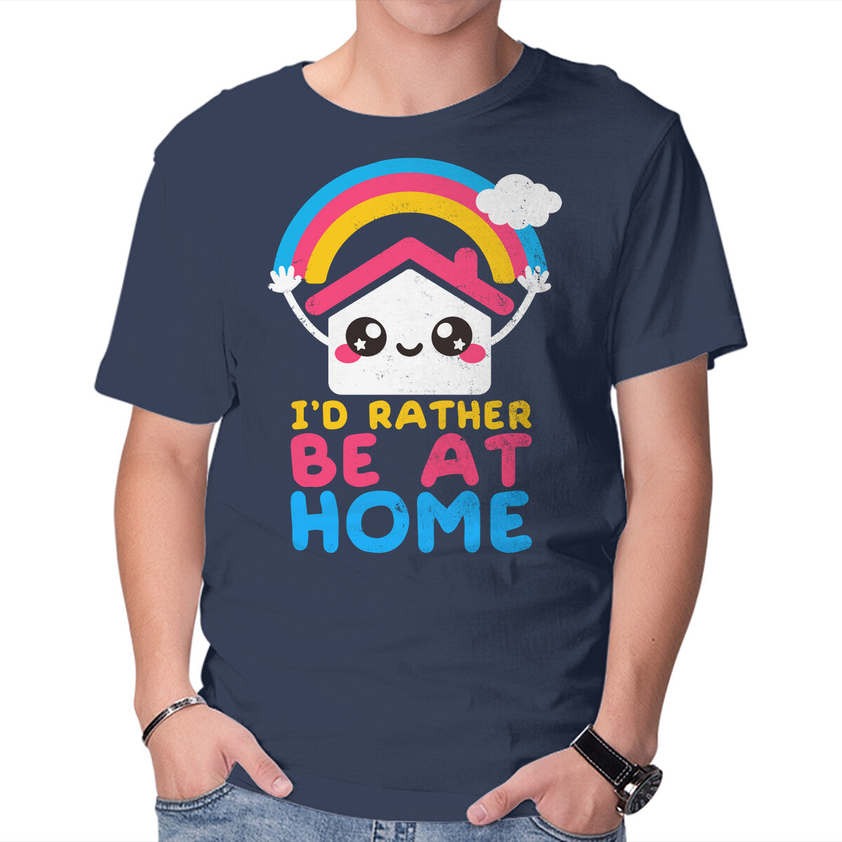 Unisex Crew Neck T-Shirt Be At Home Graphic Short Sleeve Casual Tee XL