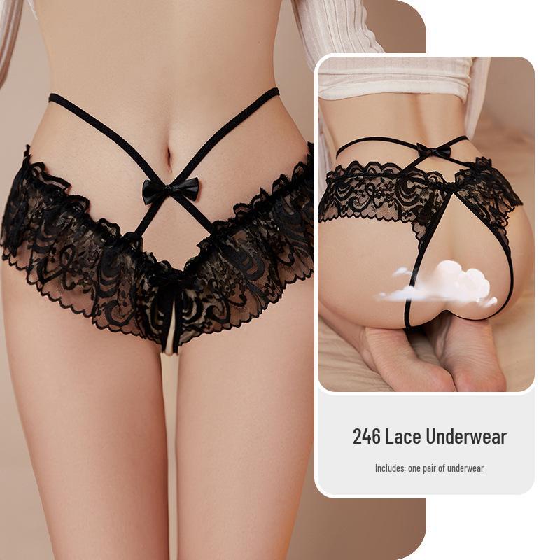 Women's Plus Size Lace Thong Panties - Transparent Open C-String