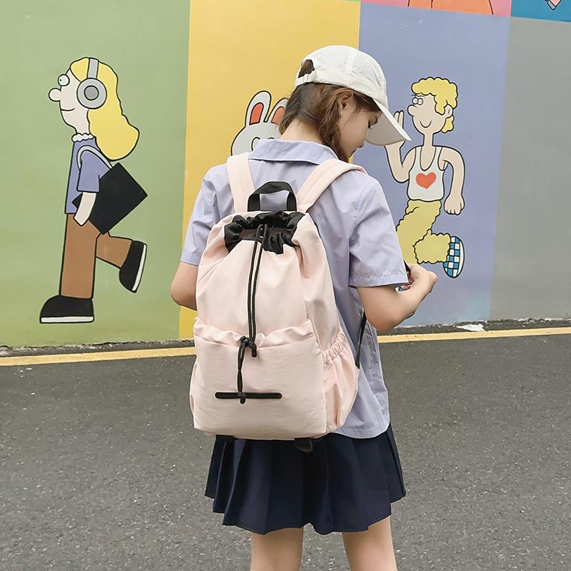 Schoolbag Korean Ins New Drawstring Large Capacity Junior High School High School University Student Backpack Lightweight Quick Drying Backpack