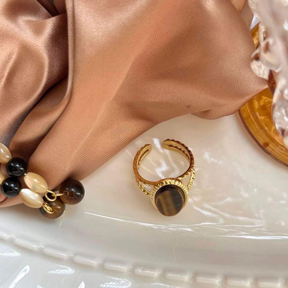 Geometric Geometric Open Ring Korean Style Wide Finger Buckle Turquoise Metal Ring  Gift