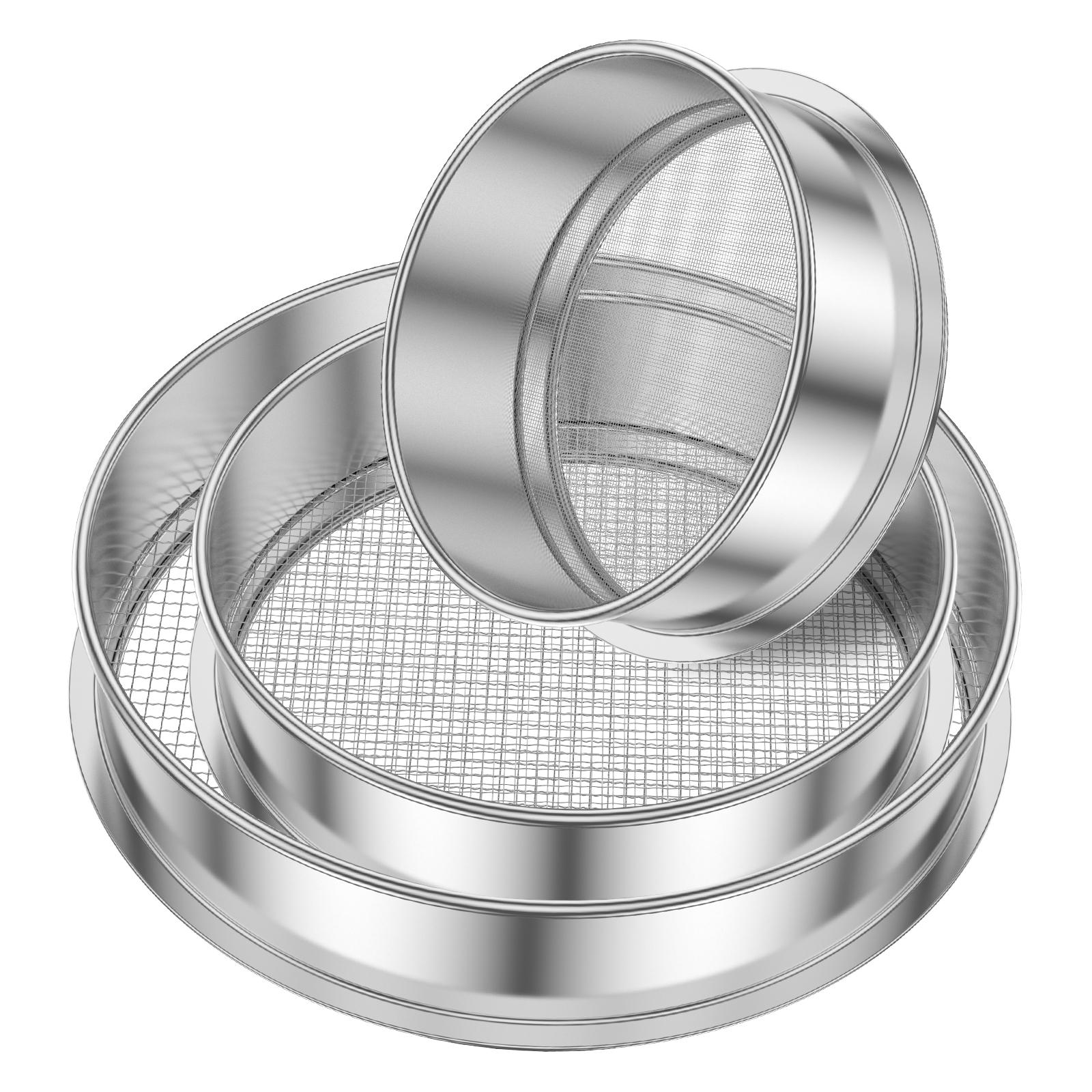 

3Pcs Garden Soil Sieve Stainless Steel Rice Fine Wire Mesh Strainer Handheld Kitchen Strainers Round Flour Baking Sieve