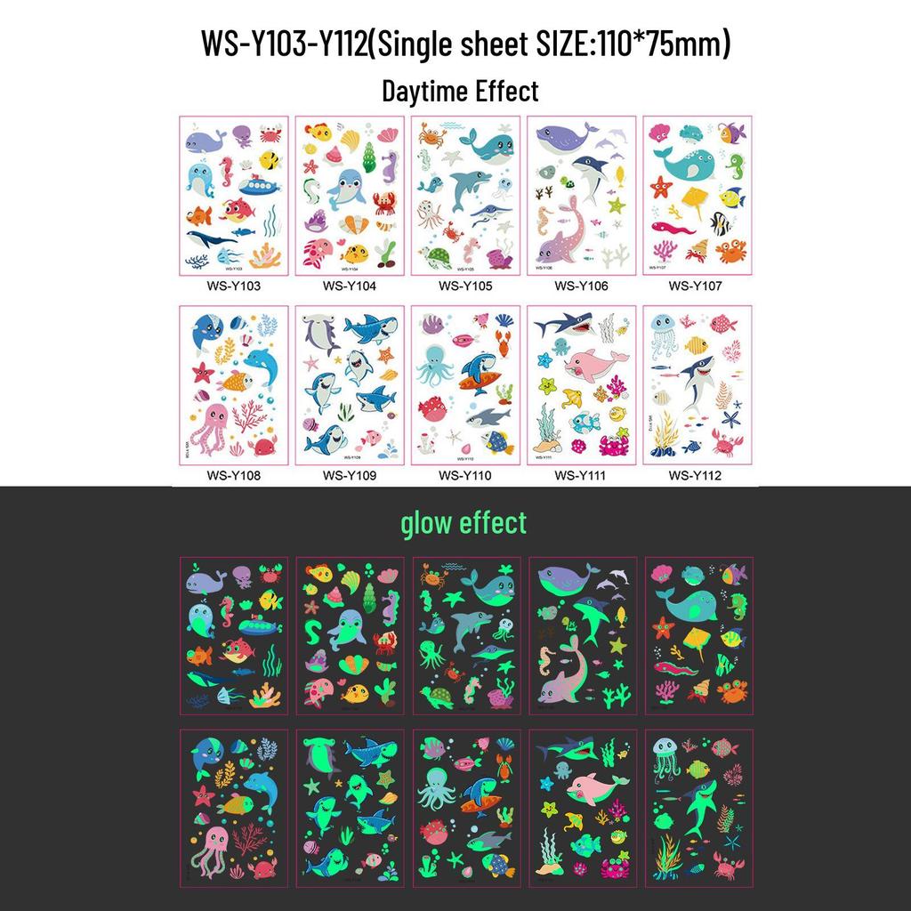 Children's Glow-in-the-Dark Dinosaur Tattoo Stickers - Waterproof & Sweat-resistant for Party Fun