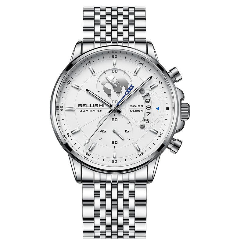 Mode Business Dreiaugen-Chronograph Leder Leuchtendes Uhrwerk Stahlarmband Personalisierte Uhr Herren Wasserdichte Quarz Uhr