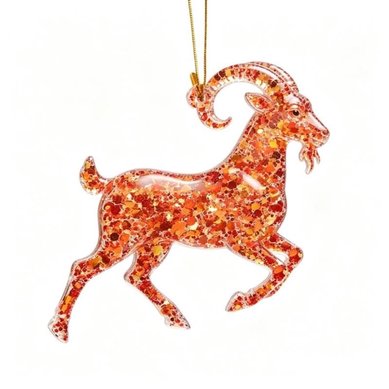 2D Acrylic Glitter Goat Pendant Creative Animal Christmas Ornament for Xmas Tree New Year Party Decoration