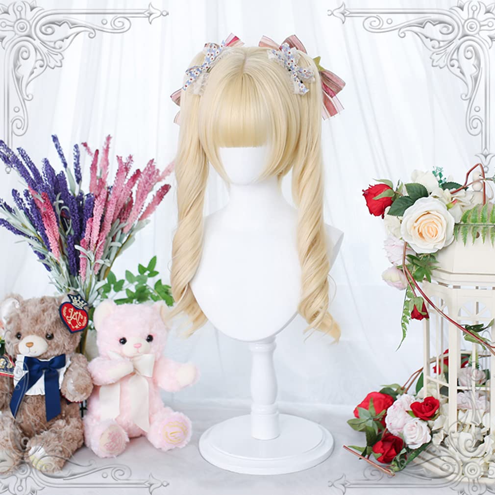 Lolita Harajuku GAL Twin Disguise Costume Cosplay Wig Wig, Style, Style, Blonde, Tail, Curly, Long, Heat-Resistant, Wig, Accessory, Party, Festival,