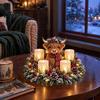 Holiday Resin Ornaments Lighted Highland Cow Christmas Table Centerpiece, Flickering LED Flameless Candles, Frosted Festive Dining Decorations