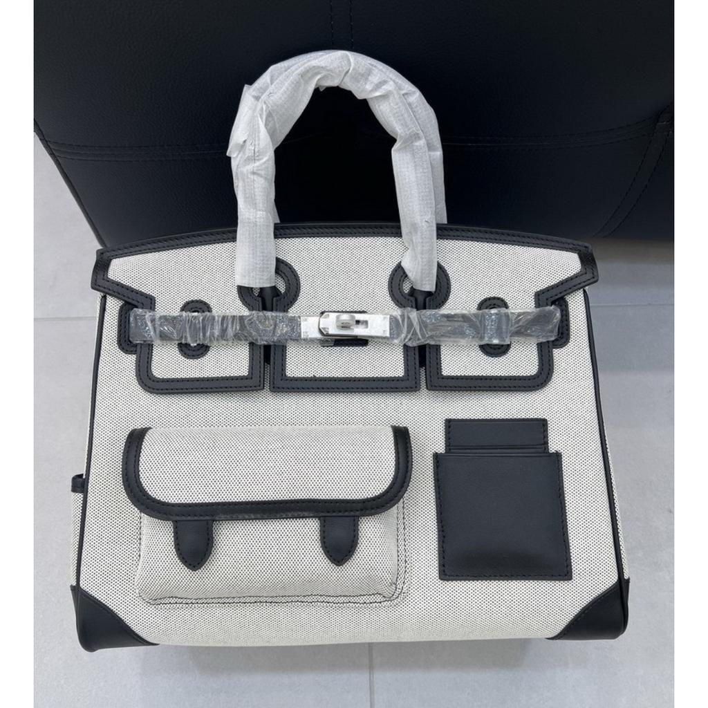 2026 neue Leder-Damenhandtasche Swift-Leder mit Canvas 35CM Platin-Tasche Cargotasche tragbare Schulter-Damenhandtasche