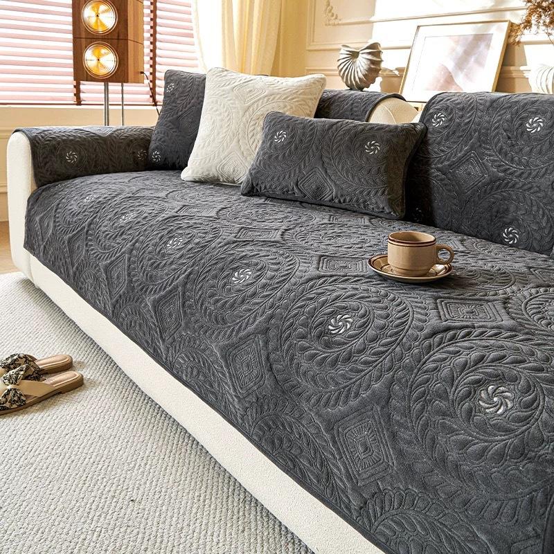 Plush Sofa Cushion Cover, Flannel Sofa Throw, French Style Sofa Slipcover