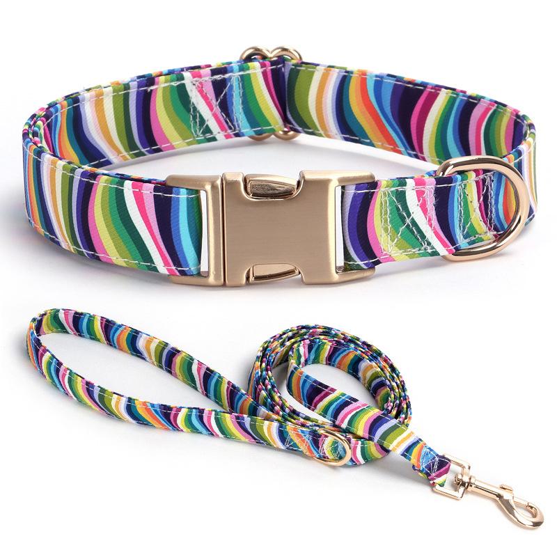 Floral Print Dog Collar and Leash Set Adjustable Soft Nylon Pet Collar with Metal Buckle Dog Lead for Daily Walking Training