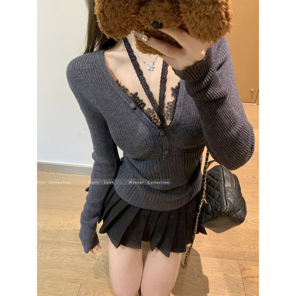 Textured neck knitted sweater soft waxy sweater autumn and winter slim-fitting waist bottom long-sleeved women's high-end inner top