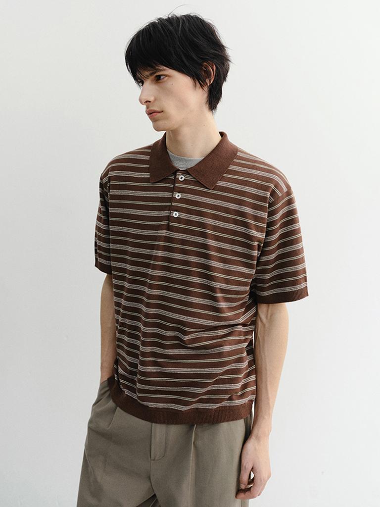 Deonseuteupomaen Striped Polo Knit_Unisex_Udsw6B127_Brown / Mint