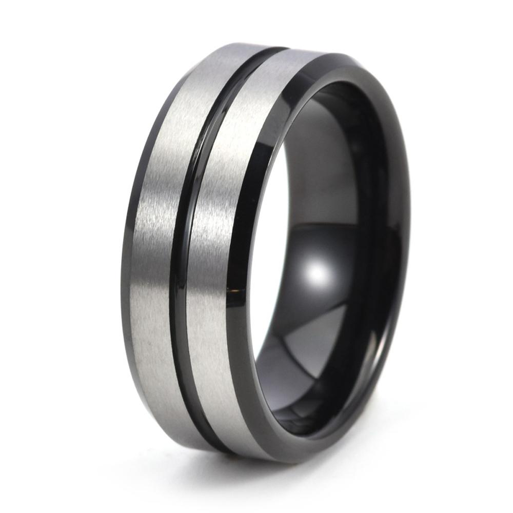 Unisex 8MM Tungsten Carbide Ring For Men's Beveled Edge Groove Wedding Band Hip Hop Jewelry Gifts