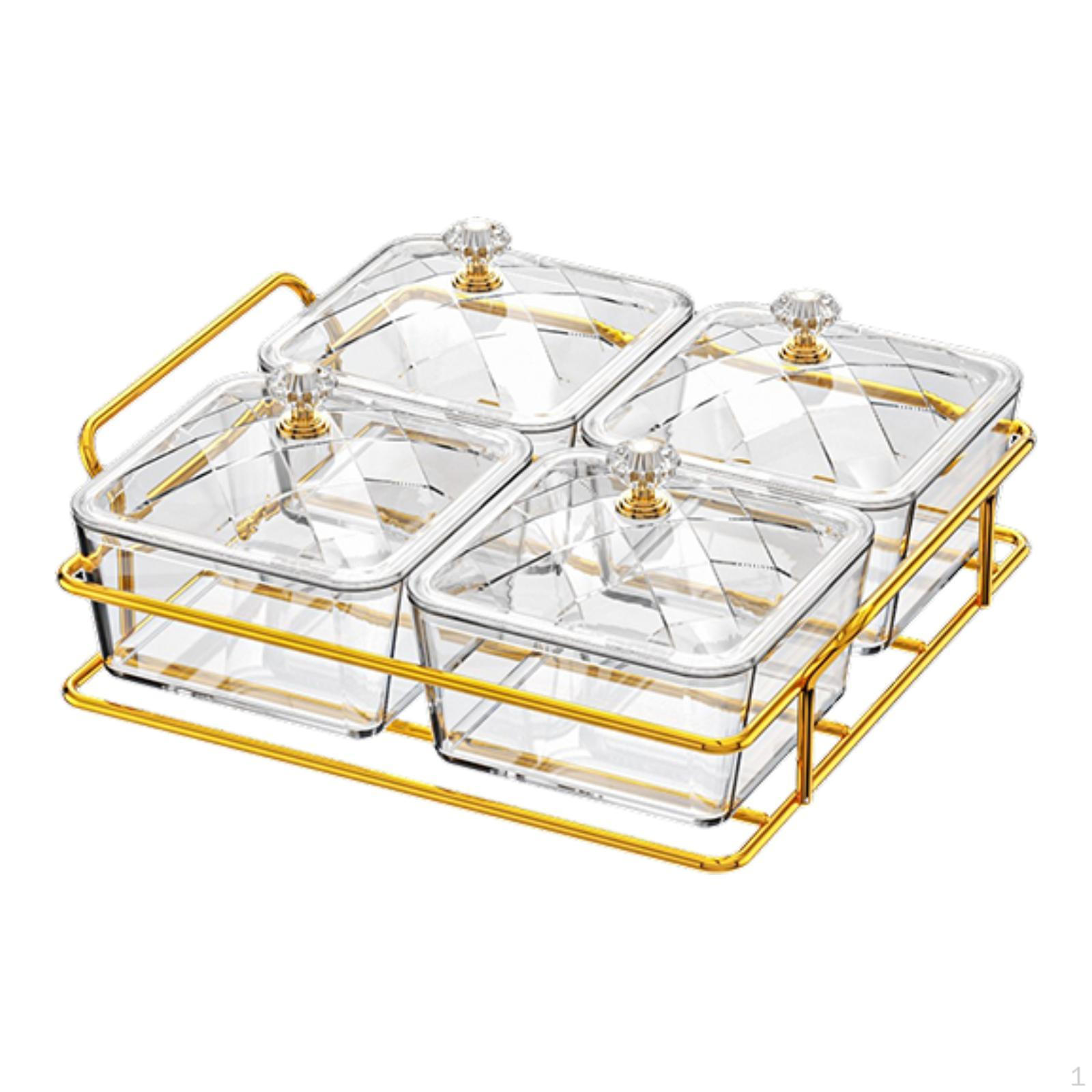 

Поднос для сухофруктов, разделенный на тарелку, коробка для хранения закусок, сервировка для праздничных принадлежностей, e Clear with 4 Grids