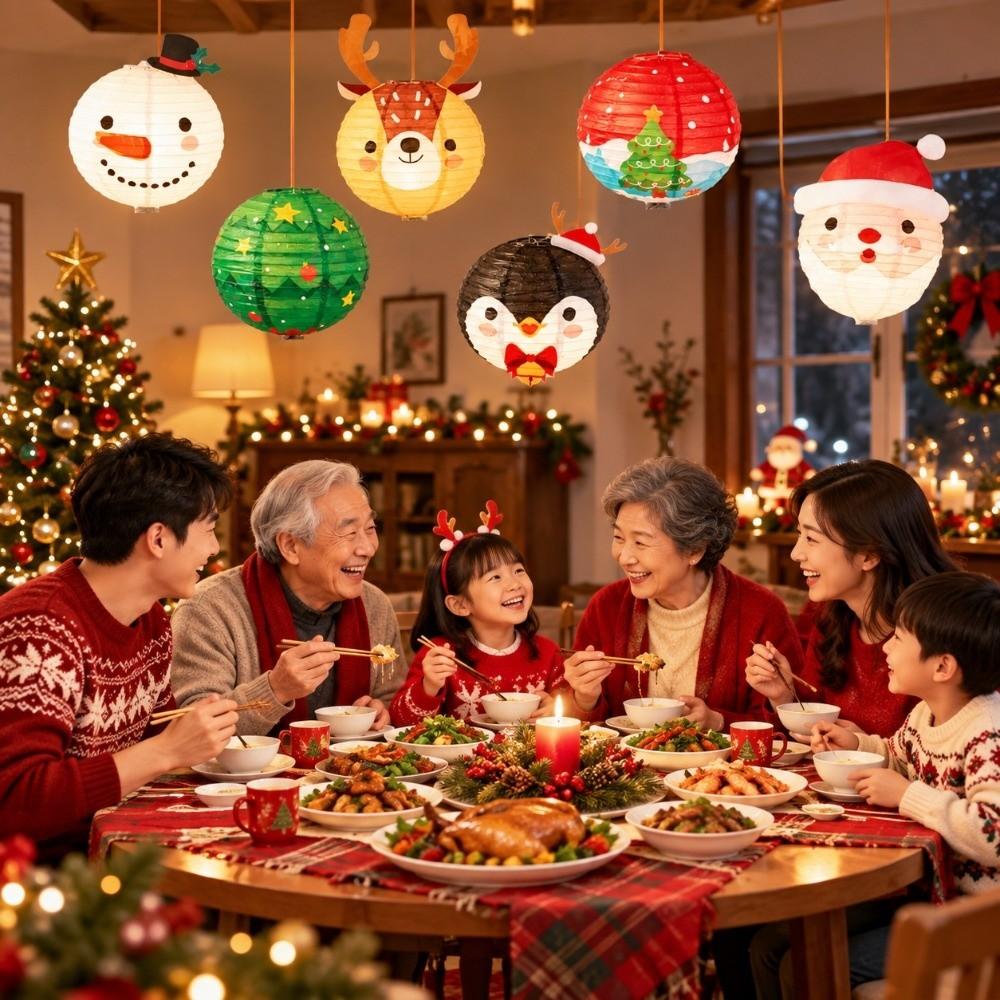 6 pcs DIY Christmas Paper Lantern Santa Claus Festival Lanterns Folding Lantern Ball Lantern Decor
