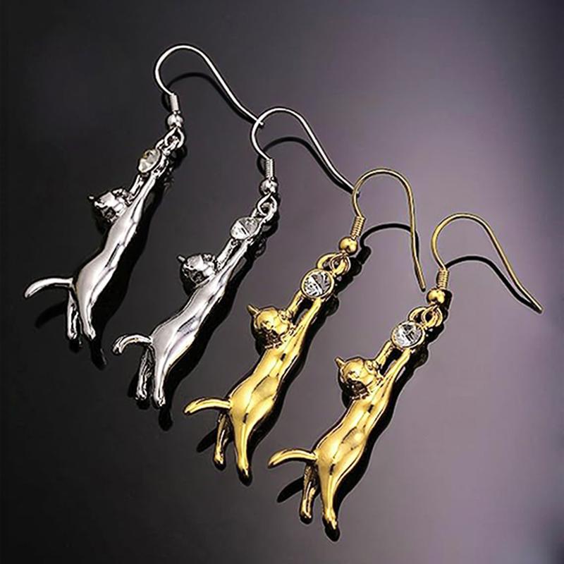 Trendy Women Cat Earrings with Round CZ Cute Pet Dangle Earrings Love Gift Creative Animal Accessories Statement Jewelry