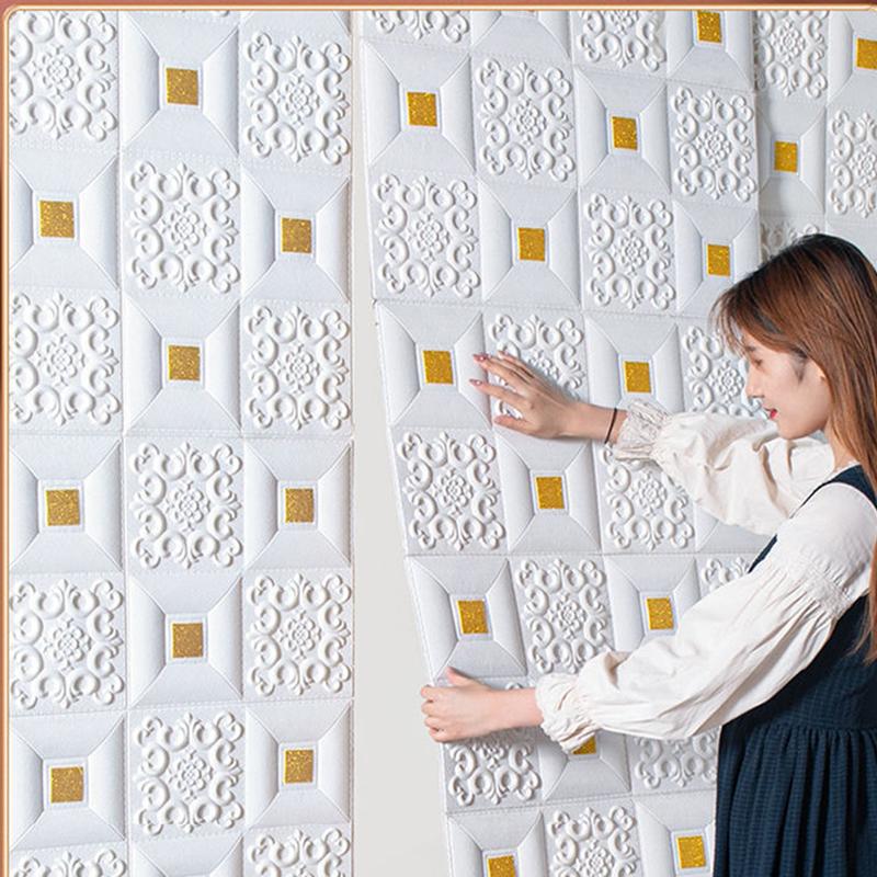 10Pcs 35x35cm 3D Wall Sticker Ceiling Panel Roof Decoration Self Adhesive Foam Wallpaper