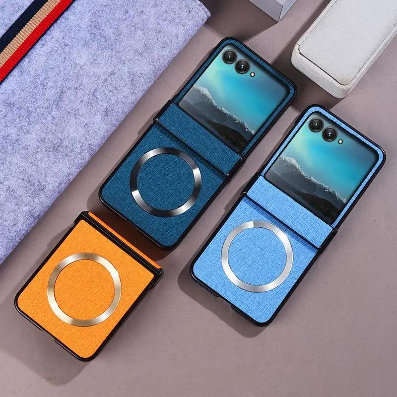 Luxury For Magsafe Magnetic Wireless Charge Hinge Case For Motorola Moto Razr 60 50 Ultra 25 Cloth Texture Hard Shockproof Cover
