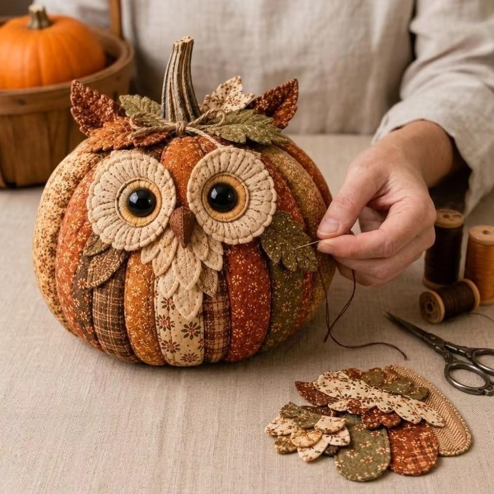 Owl Bear Halloween DIY Sewing Kit Vintage Style Pumpkin Fabric Kit Creative Floral Fabric Set Gift