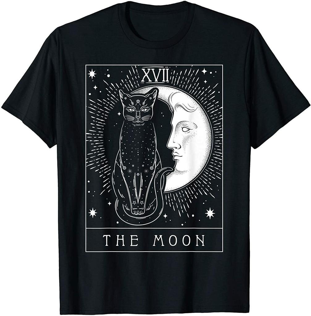 NEW LIMITED Tarot Card Crescent Moon And Cat Graphic Cool T-Shirt - MADE IN USA