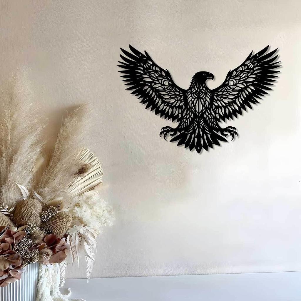 Black Metal Eagle Wall Decor, Metal Wall Art Black Eagle Silhouette, Eagle Outdoor Wall Hanging Decor for Bedroom, Living Room, Hallway
