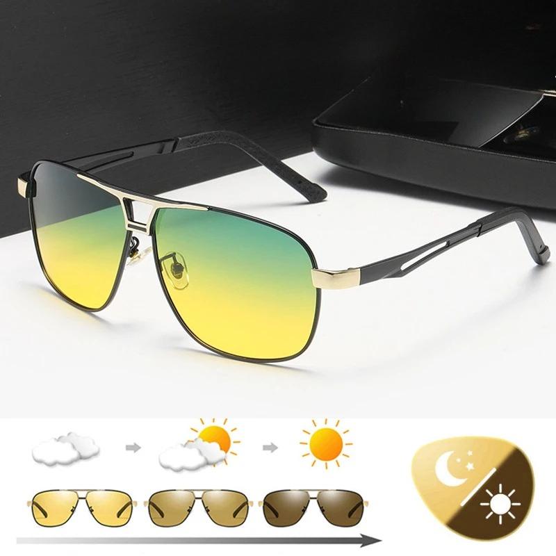 UV400 Lens Men Night Vision Photochromic Sunglasses Aviator Style Yellow Color Change Lenses Driving Sun Glasses