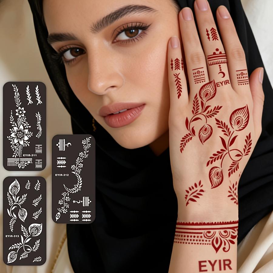 Henna Tattoo Kit 5 Sets Mandala Stencils with Wine Red Tattoo Paste Temporary Body Art DIY Reusable Templates Mehndi