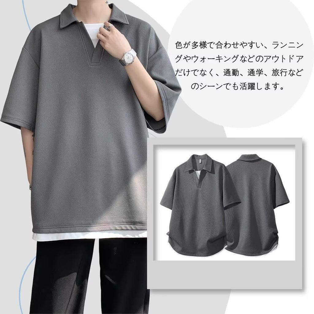 [Bligo] Men's Short-Sleeve T-Shirt, Thick, V-Neck, Trendy Casual Wear, Drop Shoulder, Stylish, Plus Sizes, Layered Look, Popular, Big Silhouette, Kore